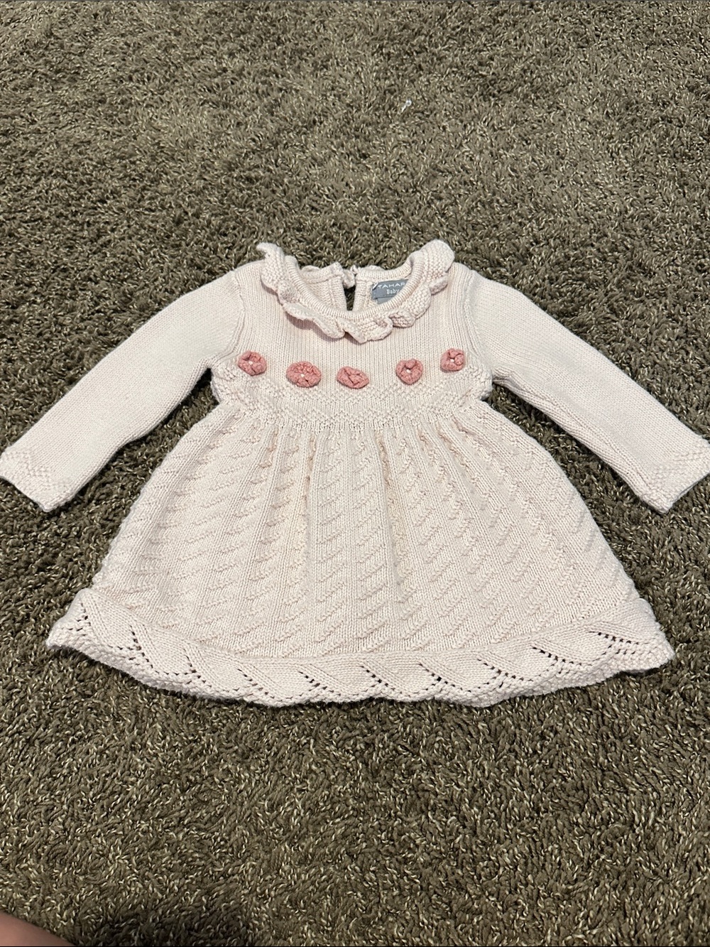 Tahari Pale Pink Knitted Dress with Rosette Trim
